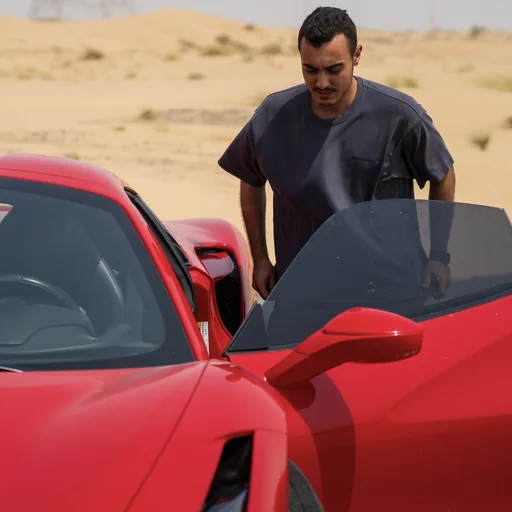Basem Kamal beside a red Ferrari